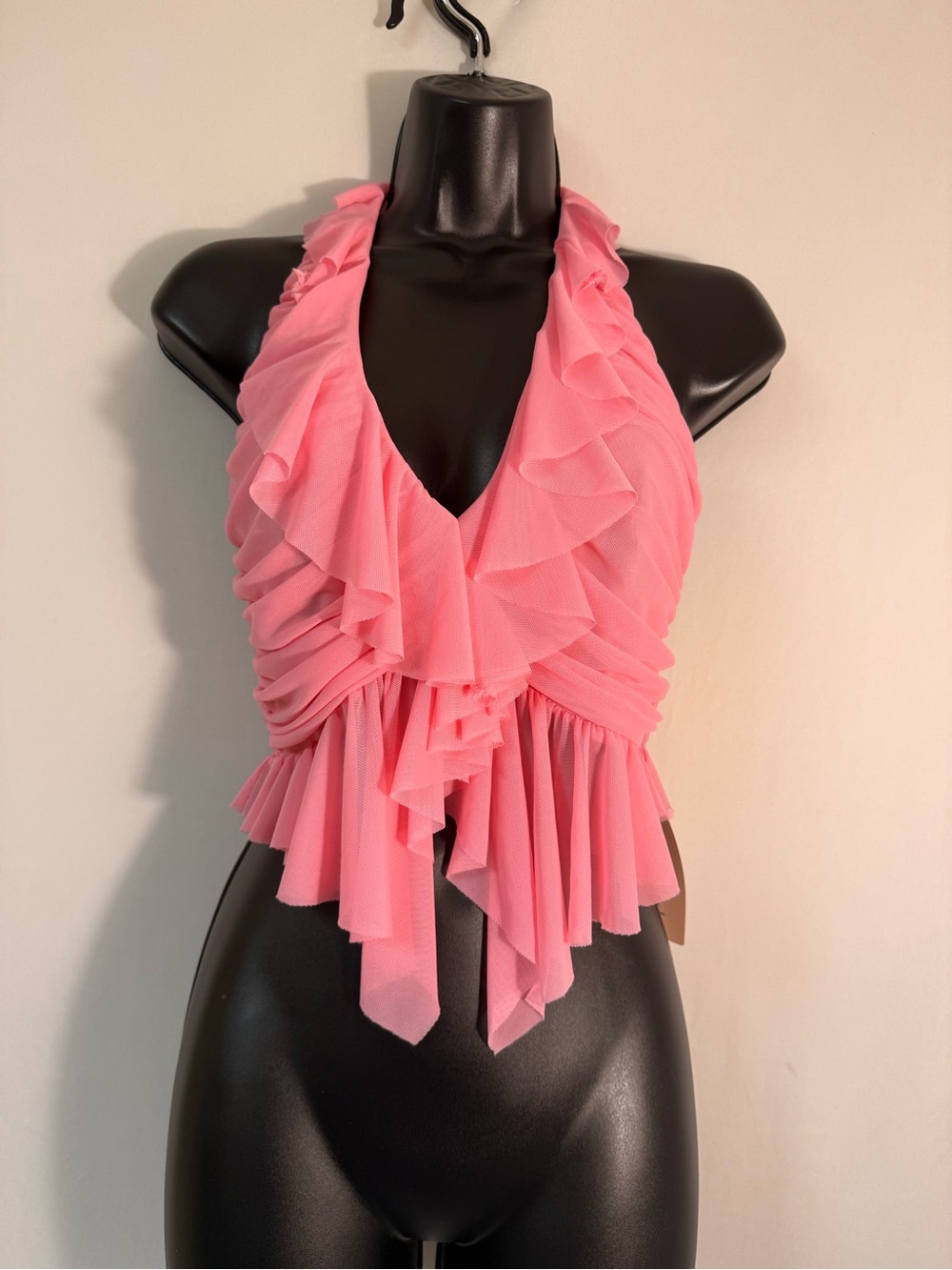 Ruffled Halter Pink Women's Top